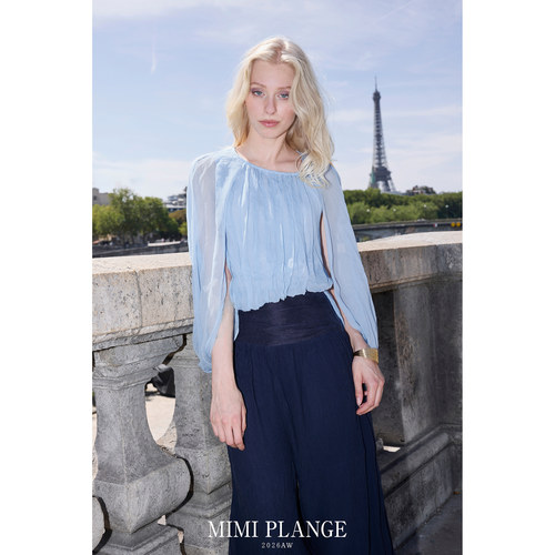 MIMI PLANGE 26SS 法式雾纱抽褶斗篷式垂坠灯笼上衣