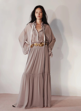 XU ZHI 26春季新品 荷叶边装饰抽褶雪纺半裙