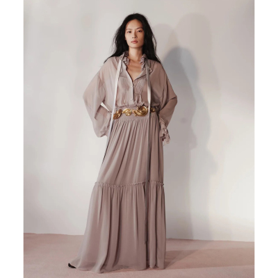 XU ZHI 26春季新品 荷叶边装饰抽褶雪纺半裙