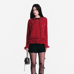 Vevina 钉珠毛织开衫 25AW 下摆木耳花边背心毛衫 无袖 Diana