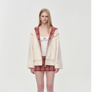 胶囊卫衣式 ODTD25冬季 格纹撞色外套上衣半身裙连帽 设计师女装