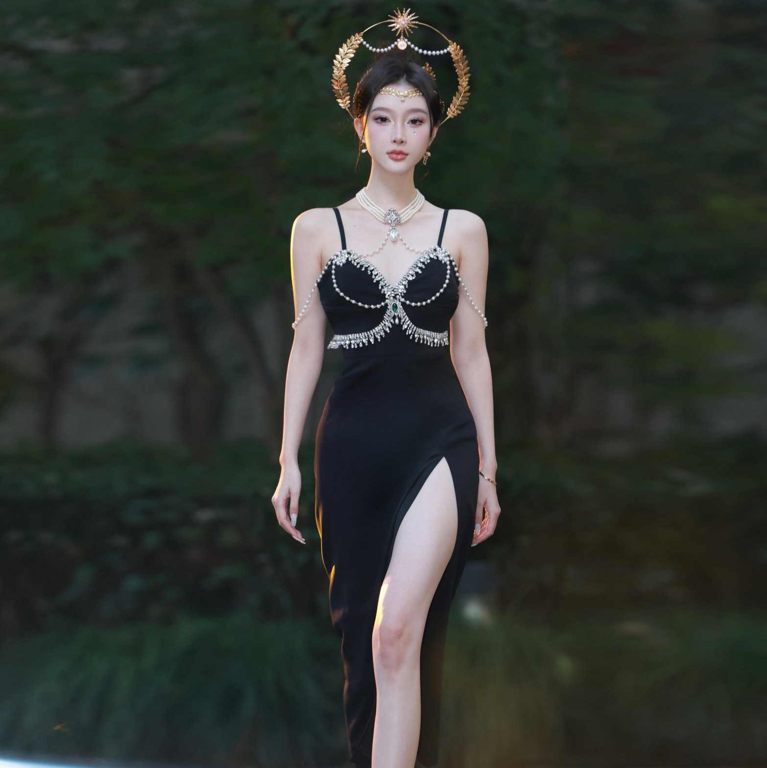 KINGWEN秋宝石裙女士修身开叉V领性感针织长裙连衣裙,女装/女士精品,时尚套装,淘宝优惠券,粉丝福利购,淘宝优惠卷