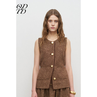 新款 ODTD25秋季 腰果花圆领单排扣小香风复古马甲女 设计师女装