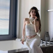 挂脖上衣 25新款 网纱长款 半裙 CAMEY 醋酸长裤 LIU