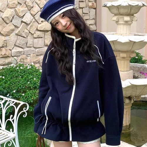ARTE PURA25秋冬胶囊新款藏青拼白抽绳摇粒绒外套休闲韩系上衣女