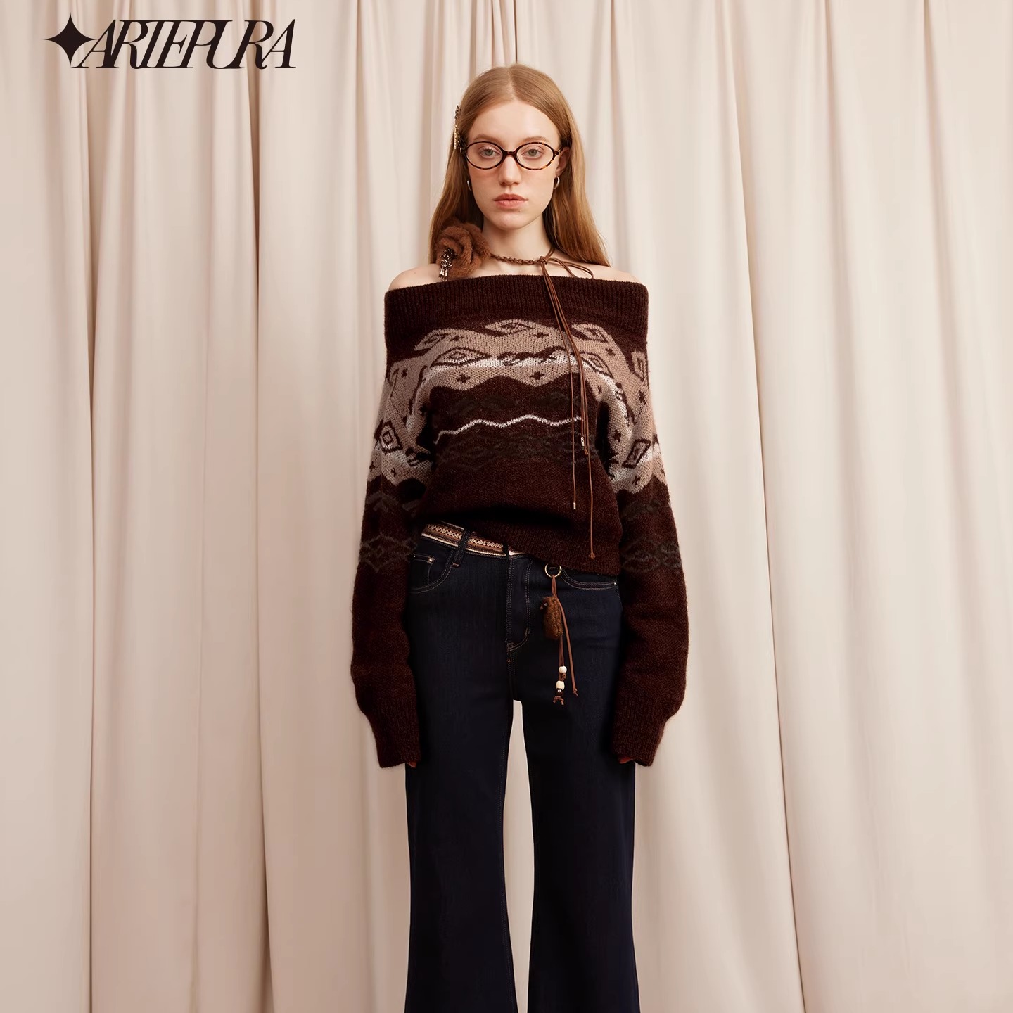 ARTE PURA25秋冬胶囊新款格纹拼接假两件毛衣宽松慵懒毛织上衣女