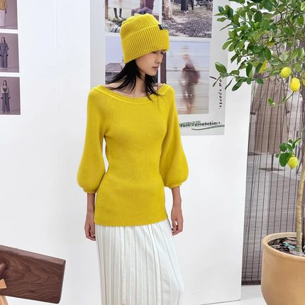 o cloche code 25年秋季 粗针灯笼袖毛衣_100%美丽奴羊毛
