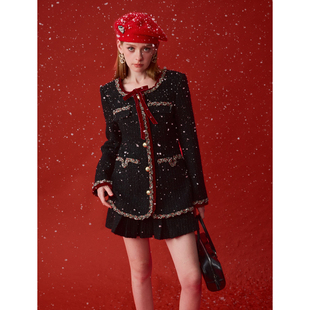 EIMISMOSOL2025AW秋冬 丝绒撞色小香外套半裙套装