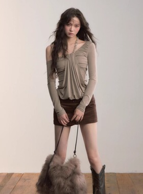 VIAPITTI 25AW 挂脖系带假两件设计感露肩T恤