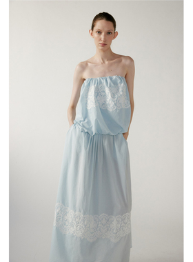 NONETONE Stitched Elegy缀影挽歌绣花抹胸花苞碎褶连衣裙