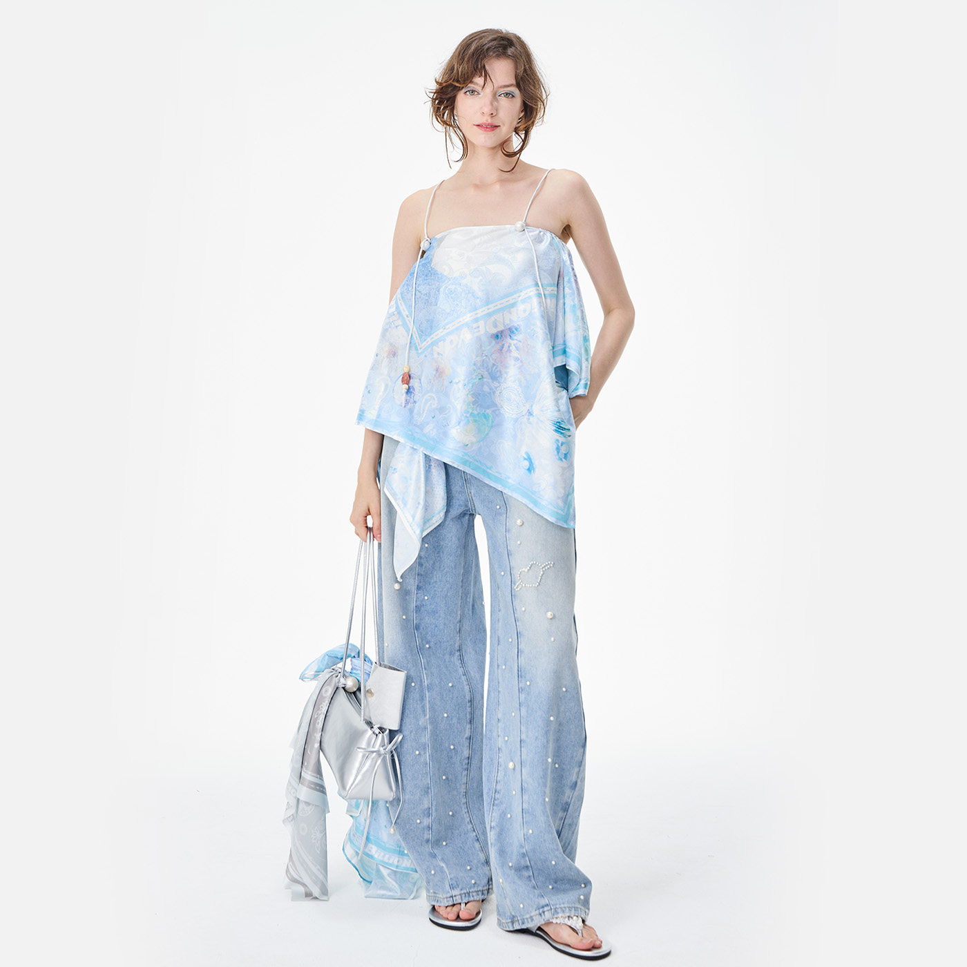 BillionDevon 26SS 波西米亚海洋印花方巾串珠抹胸