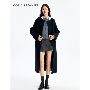 大衣 拼色棒球服长外套上衣女装 CONCISE WHITE简白2025秋冬新款