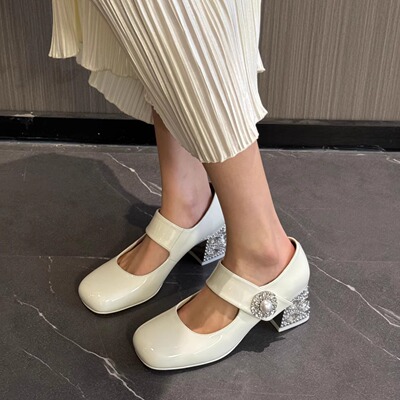 SHOESZOOO单鞋女2025春季真皮学院风玛丽珍鞋厚底女鞋粗跟高跟鞋