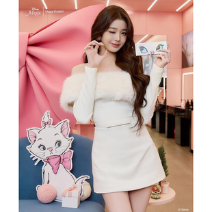 米自毛绒一字肩收腰连衣裙 Wester25秋季 张云英同款 Maison