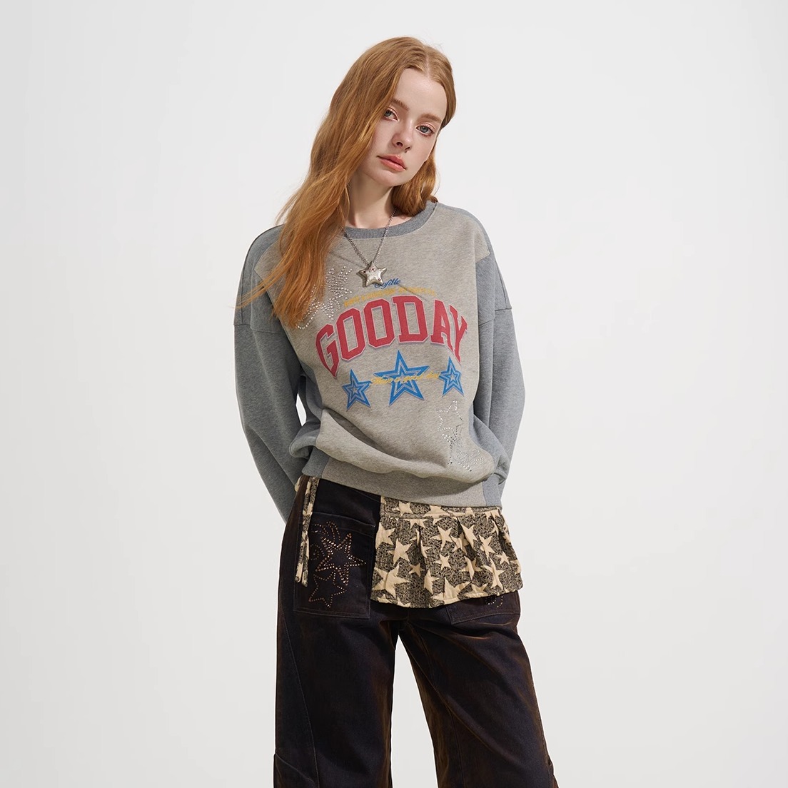 SOFITTE 25AW秋季 美式复古字母印花撞色插肩袖卫衣