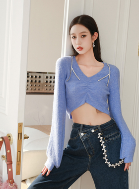 【清货折】HIGHLIGHT 钻石肩链蓝色上衣单边钻链