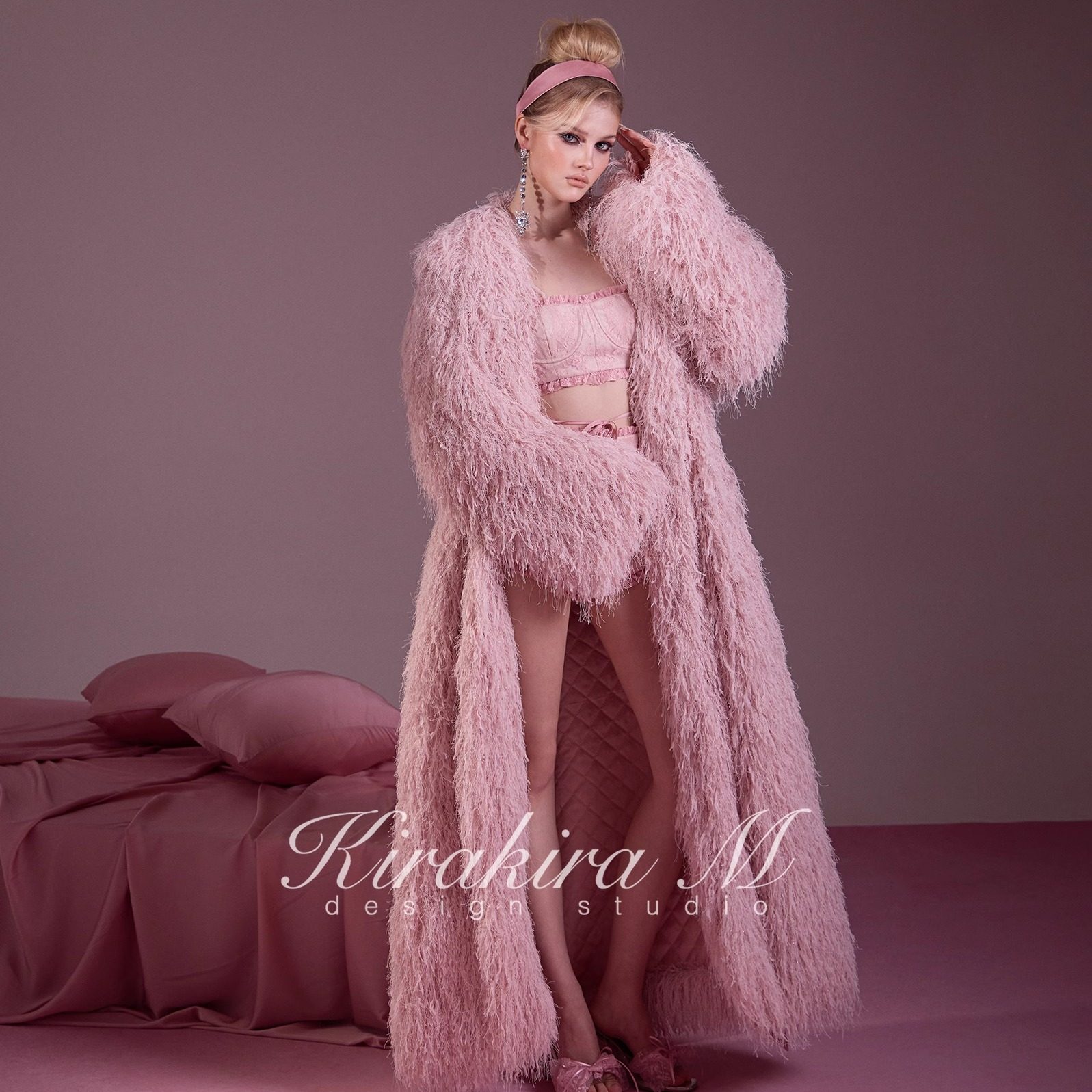 Kirakira M 25AW 粉色亮丝流苏毛毛夹棉长款外套,女装/女士精品,时尚套装,淘宝优惠券,粉丝福利购,淘宝优惠卷