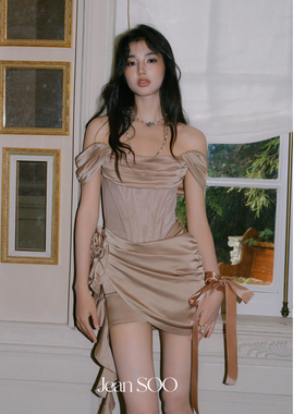 Jean SOO 暮色人鱼腰姬鱼骨收腰缎面抹胸裙