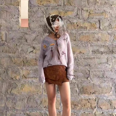 Shelle Artiste 手工钩花V领毛衣