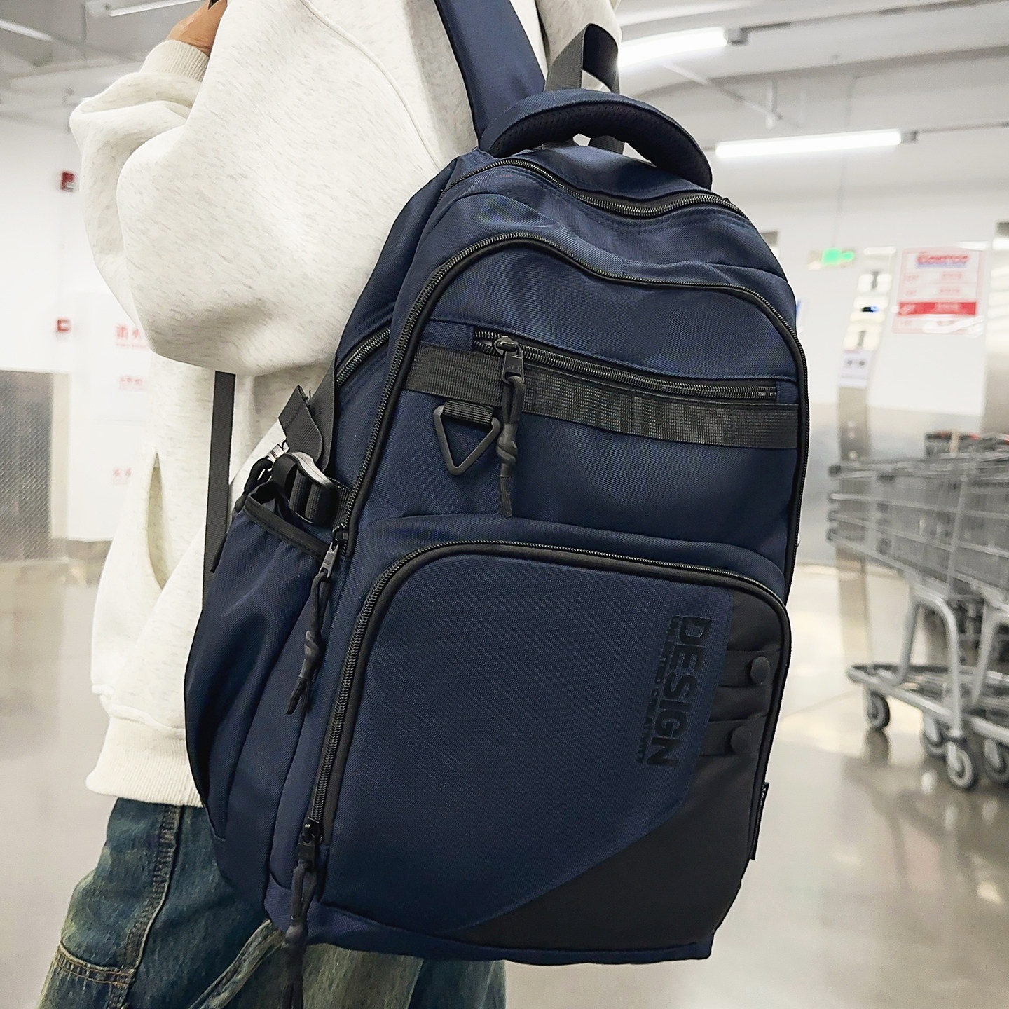 高中生书包双肩包男高级感蓝色大容量耐脏结实耐用大学生背包男款