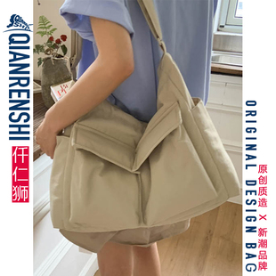 带拉链的托特包2025爆款超火帆布包大容量卡其色女上班通勤斜挎包