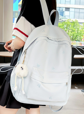 书包初中女生高颜值ins小众蝴蝶结刺绣背包蓝色高中生轻便双肩包