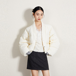 NEENJOJO V领针织短款羽绒服女时尚精致韩版90白鸭羽绒服外套女