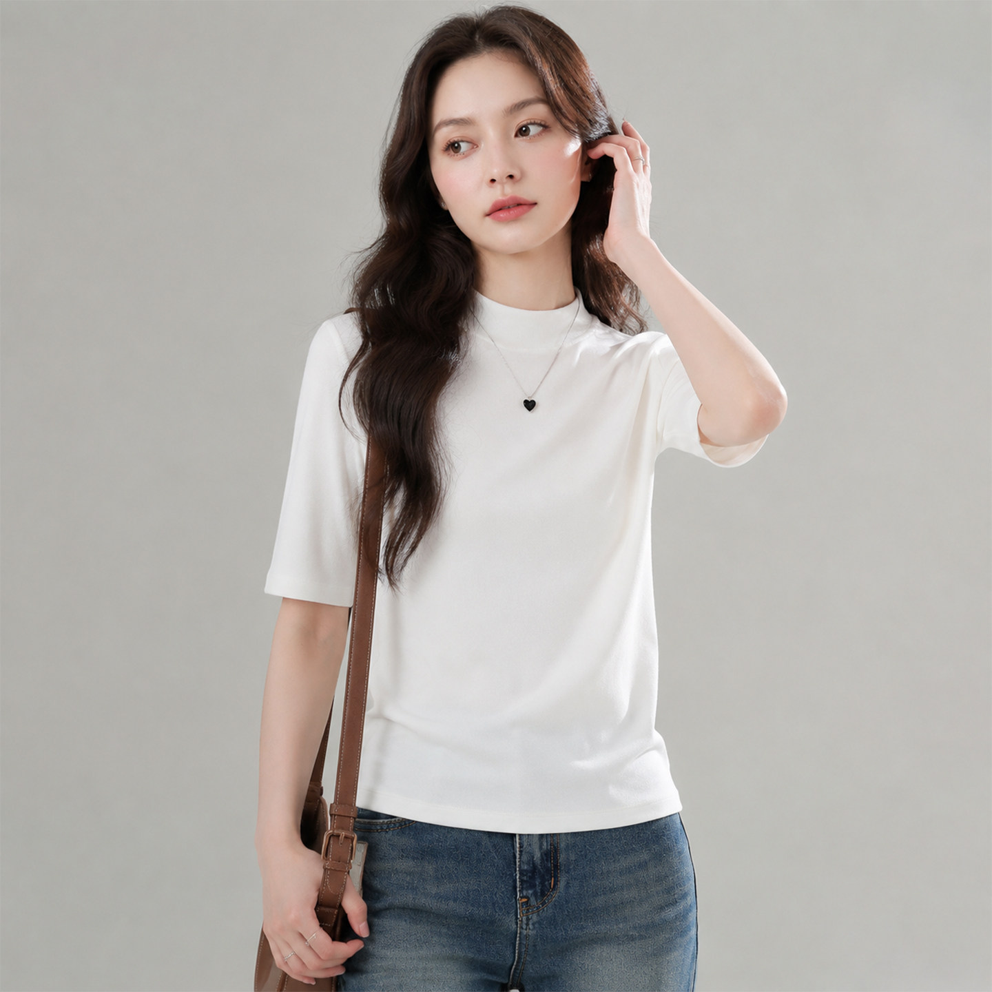 兰精莫代尔棉中袖立领t恤女春秋