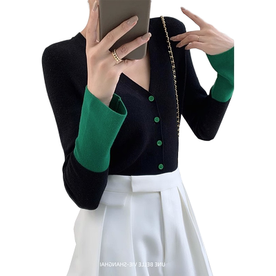 晶巴茵其他单排扣V领开衫