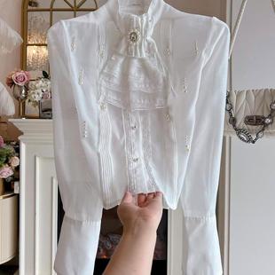 雪纺衫 小香风宫廷风气质衬衣衬衫 短款 重工钉珠修身 女2025秋冬新款