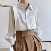 气质别致上衣缎面 女设计感小众高端抗皱长袖 2026春秋法式 白色衬衫