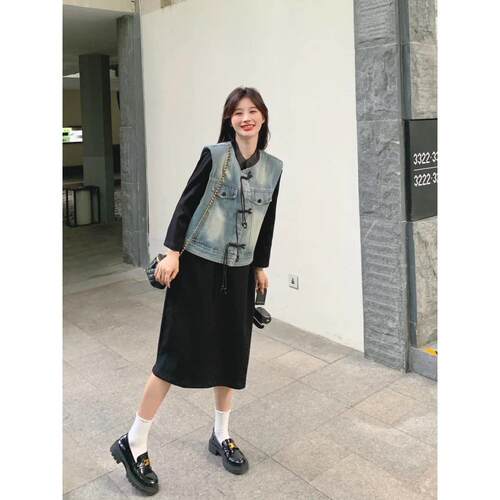 国风盘扣牛仔马夹女夏季短款显瘦