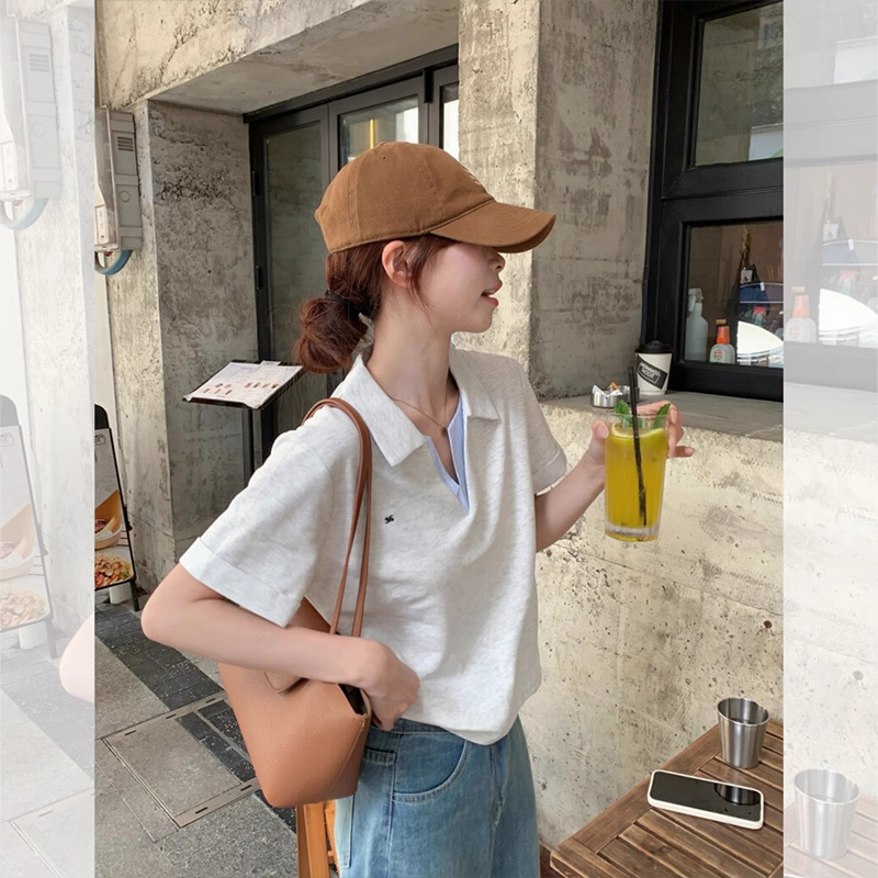 韩系chic别致设计感短袖POLO衫女