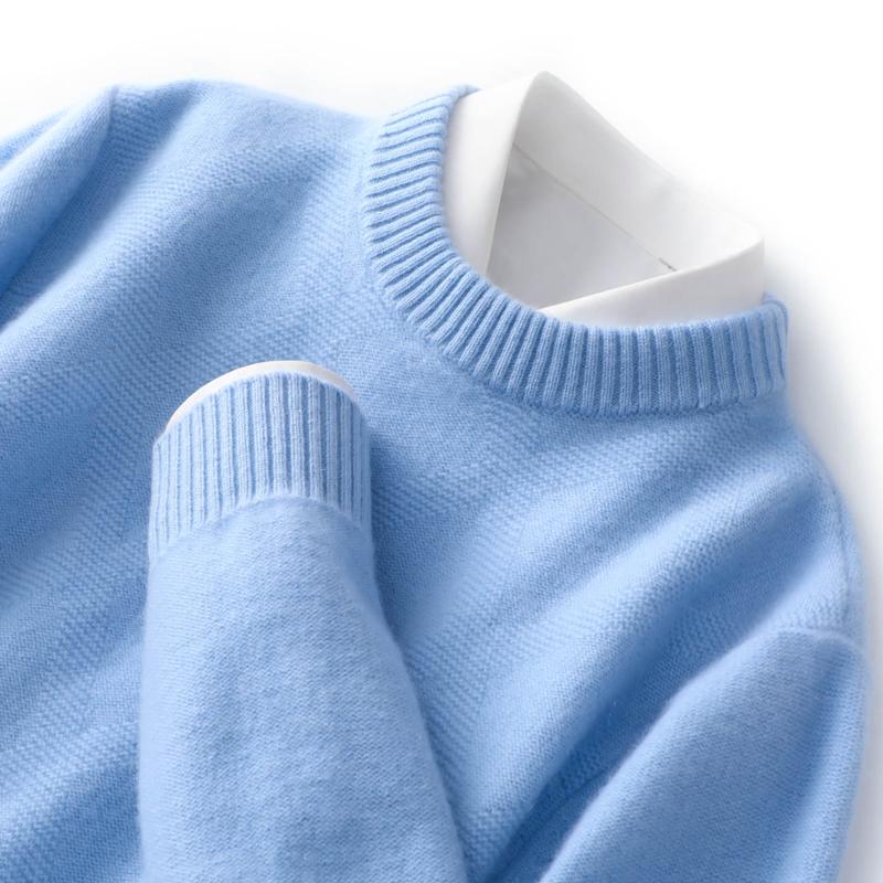 秋冬季100%羊毛衫男圆领纯色加厚毛衣宽松商务休闲羊毛针织打底衫