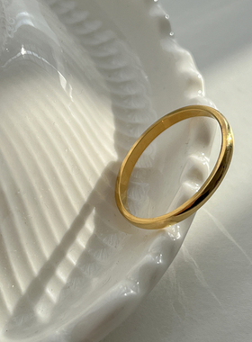 光面素圈戒指钛钢电镀18k金戒指简约指环气质款优雅百搭金色指环