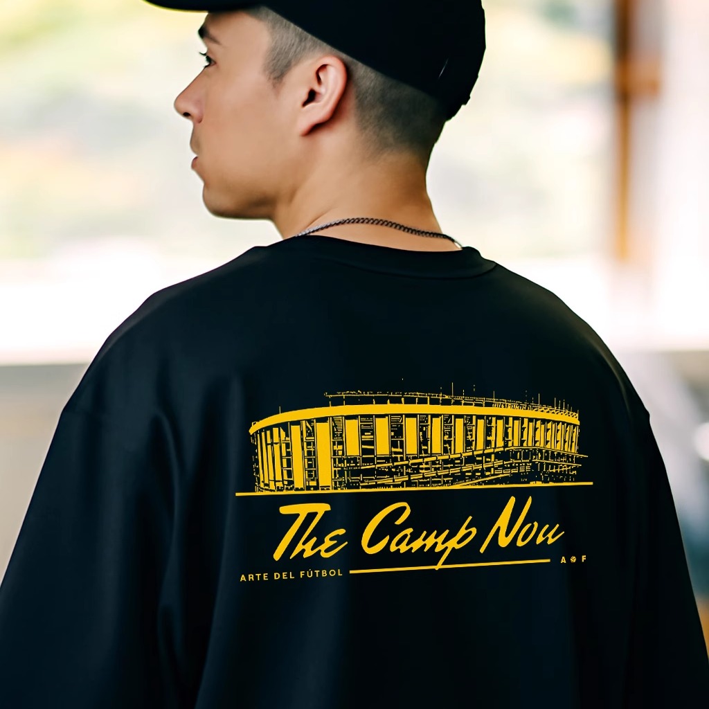 巴萨诺坎普球场图案 宽松T恤卫衣足球运动球迷周边潮流短袖纯棉