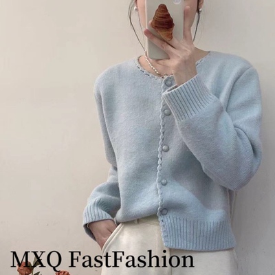 小香风蓝色毛衣开衫女2025秋冬重磅新款气质软糯针织开衫外套麦子