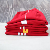 春夏红色粗条校服裤 两道杠直筒 男女束脚小学生白细条初高中运动裤