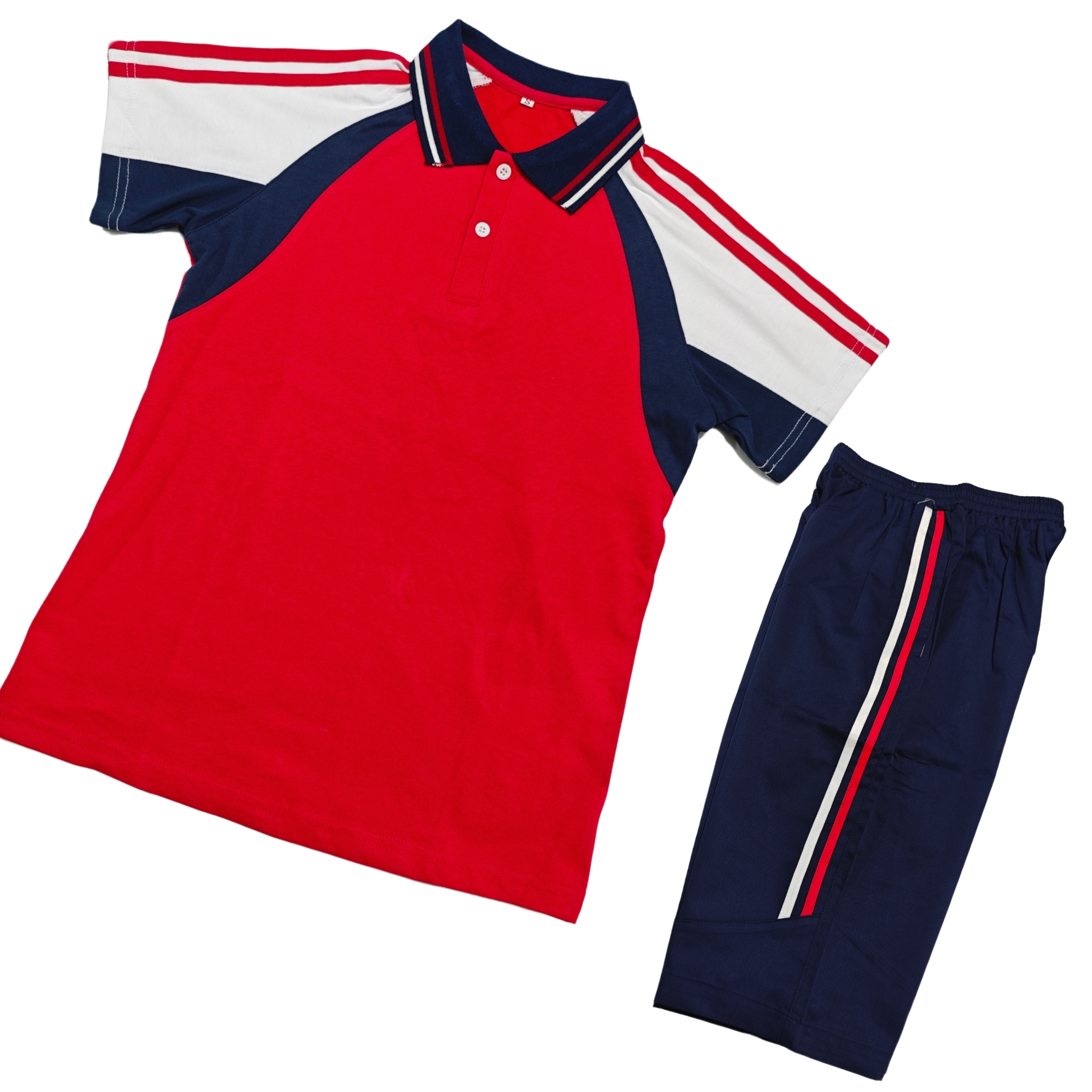 夏季新款中学生校服套装双红条高中小学生班服短裤短袖T恤运动装