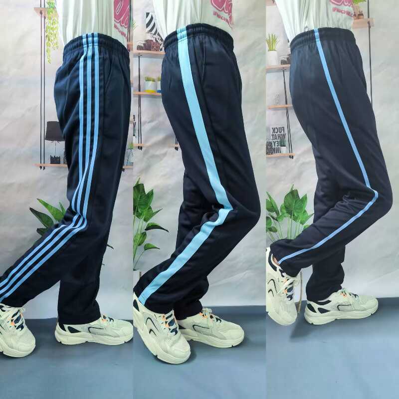 三道杠浅蓝条校服裤子直筒藏蓝色两条边中小学生休闲细蓝条直筒裤