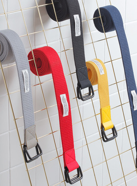 年轻人牛仔裤本命年红色青年裤带女男士皮带男潮军训工装帆布腰带