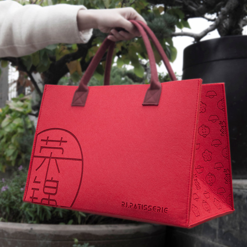 红色高档毛毡托特包凤梨酥手提包礼品袋手提袋礼物袋购物送礼包装