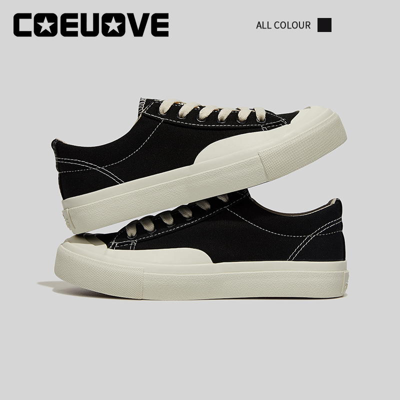 COEUOVE圆头女低百搭潮帆布鞋
