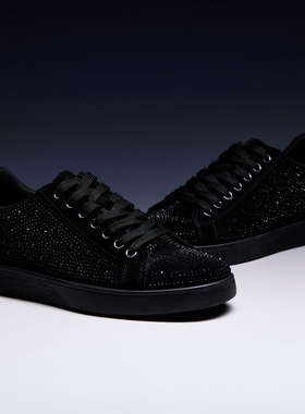欧洲站男鞋黑色烫钻个性板鞋夏透气休闲鞋百搭帆布鞋厚底低帮潮鞋
