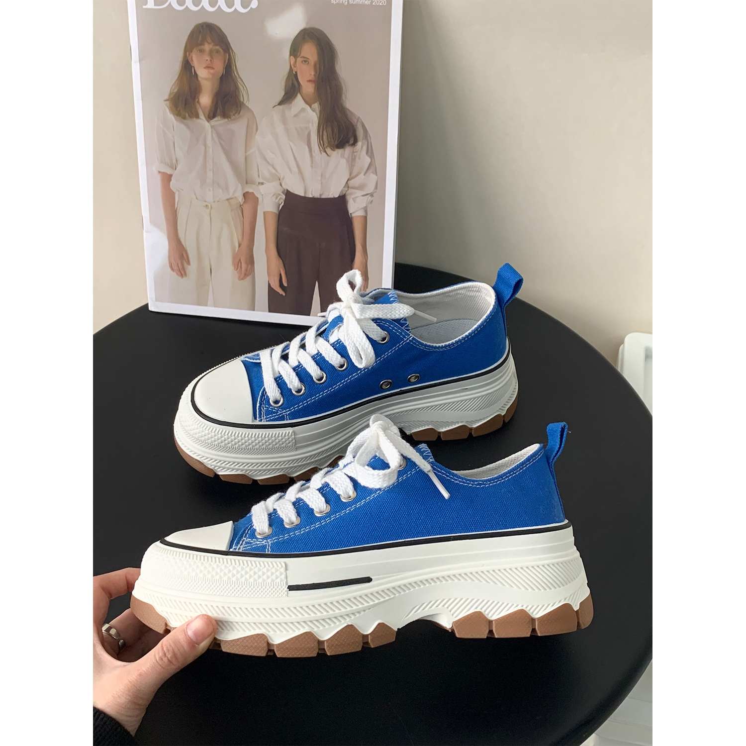 2022夏季帆布鞋松糕交叉绑带圆头