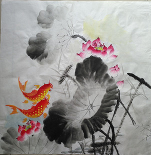 廉政字画 国画荷花 四尺斗方 廉洁作品定制 手绘水墨画 装饰画