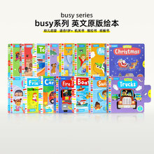Busy系列英文原版绘本忙碌机关推拉书 First 100 Words儿童英语早教启蒙认知 See Touch Feel低幼触觉视觉嗅觉感官认知纸板书