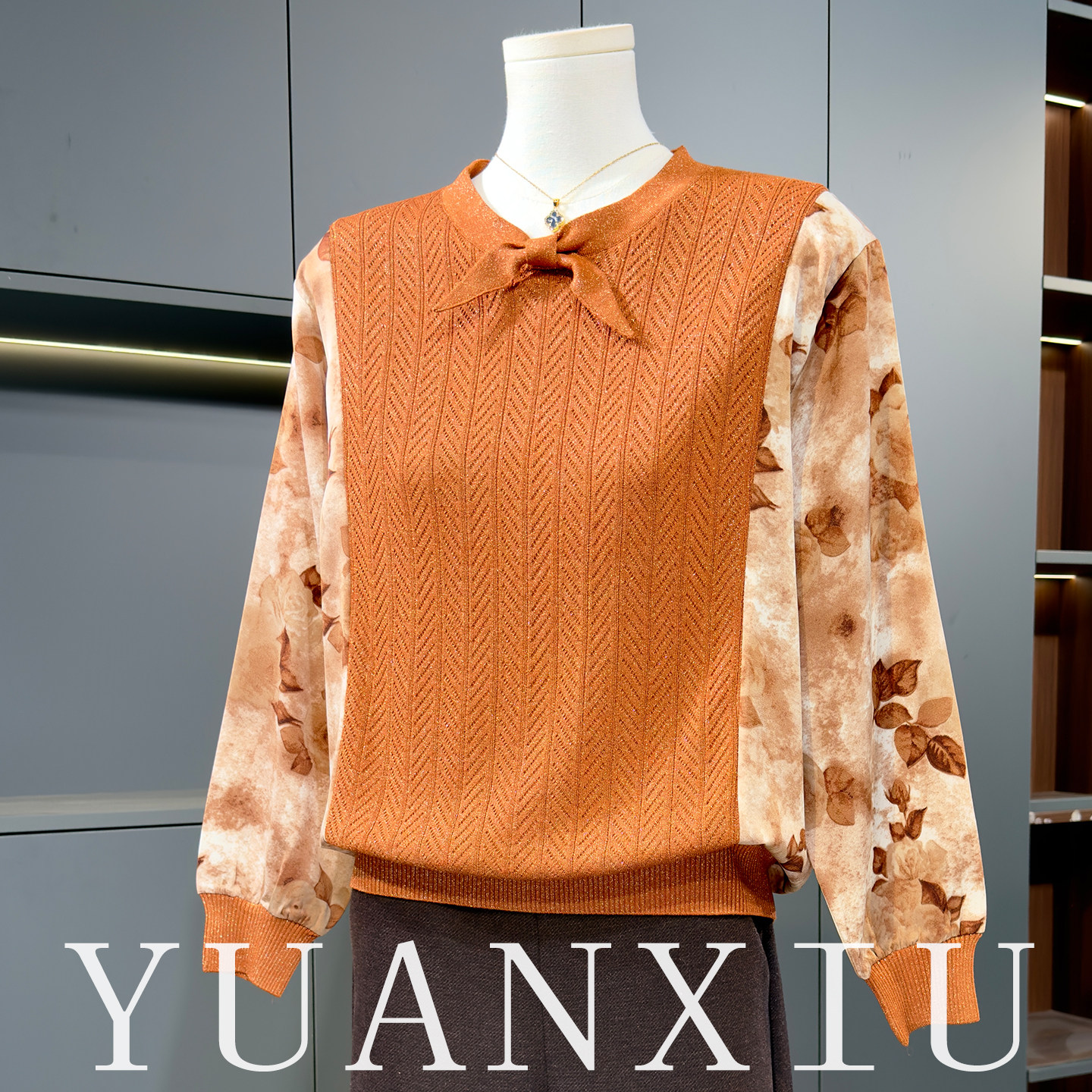 时尚休闲针织衫女妈妈装洋派质春装薄款上衣服中老年雪纺T恤小衫