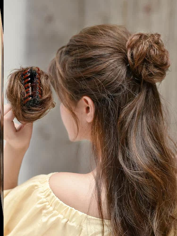 抓夹假发蓬松丸子头扎半丸子假发包发圈花苞头仿真发自然盘发神器