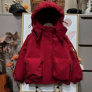 男童棉服2024新款韩版秋冬加绒加厚派克服男孩冬季连帽冲锋衣外套